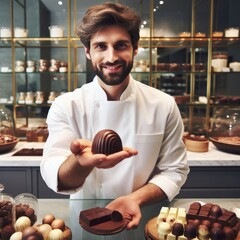 chocolatier pastry chef proudly presents their delicious range of fine chocolates generative ai