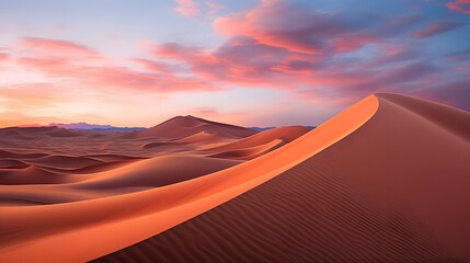 Panorama of sand dunes at sunset in the Sahara desert, Morocco - obrazy, fototapety, plakaty