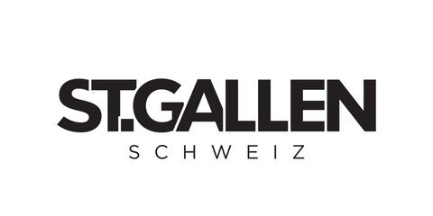 St. Gallen in the Switzerland emblem. The design features a geometric style, vector illustration with bold typography in a modern font. The graphic slogan lettering.