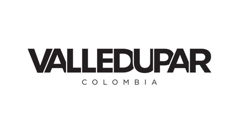 Valledupar in the Colombia emblem. The design features a geometric style, vector illustration with bold typography in a modern font. The graphic slogan lettering.