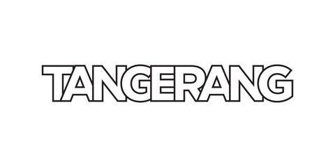 Tangerang in the Indonesia emblem. The design features a geometric style, vector illustration with bold typography in a modern font. The graphic slogan lettering.