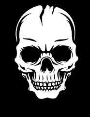 Skull on Black Background Vector, Human Skull on Dark Background Clipart, Cranium Tattoo Stencil, Skeleton Head Clipart, Skeletal Face Cutfile, Spooky Halloween Custom