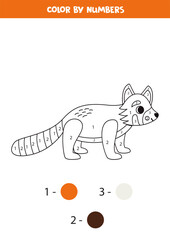 Color cartoon red panda by numbers. Worksheet for kids.