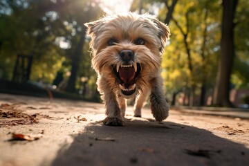 Aggressiver Hund im Park ohne Leine - obrazy, fototapety, plakaty
