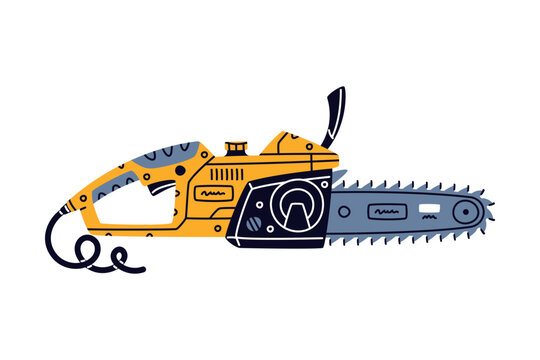 Chain Saw with Steel Toothed Blade as Construction Tool Vector Illustration