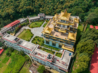 Aerial view of the Azom Monastery in Dakshinkali, Nepal. It is close to Guru Rinpoche Statue. It is...