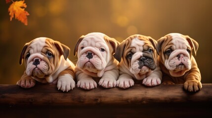 Obraz premium group of bulldog puppies, adorable dog portrait,ai generated
