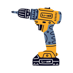 Drill with Handle as Construction Tool Vector Illustration