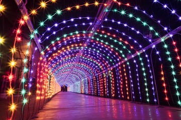Christmas lights on the street. Arch of LED lights