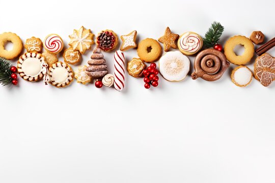 Christmas card with Christmas sweets in light colors. and a blank space for the inscription.