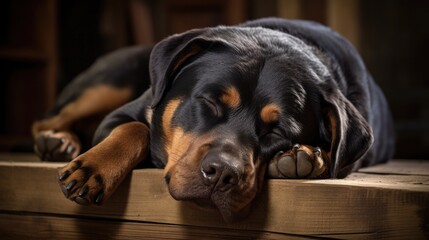 Gentle Rottweiler Dog Asleep, Embodying Serenity