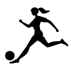Woman footballer playing silhouette. Vector illustration