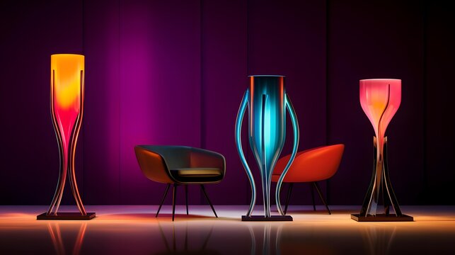 3d render of a set of chairs and table on a dark background