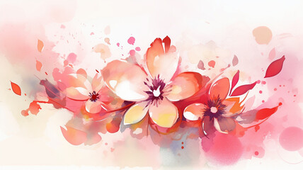 Watercolor floral background with pink and red watercolor blots