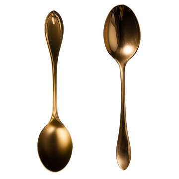 Set de dos cucharas de oro en fondo transparente.