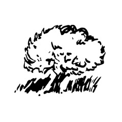 Hand drawn illustration with tree. Ink drawing, graphic art, isolated logo object.