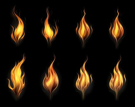 Realistic flames isolated on black background