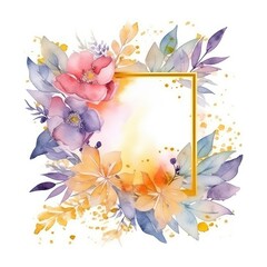 decorative watercolor floral blank frame for invitation card backdrop