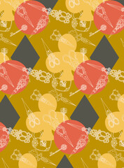 Seamless pattern with card symbols and scissors the green background