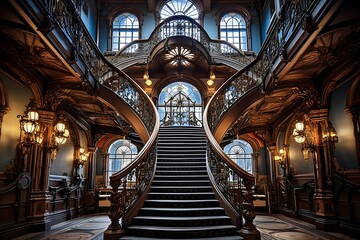 Staircase in the Art Nouveau style. 3d rendering - obrazy, fototapety, plakaty