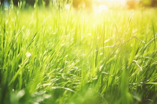 natural green grass field with morning sunlight