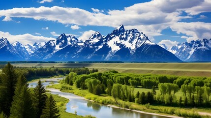 Fototapeta na wymiar Panoramic view of the river and mountains in Alaska, USA