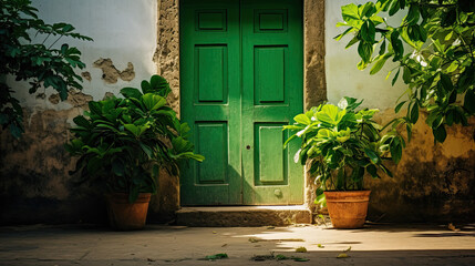 Fototapeta na wymiar green door in a house close up