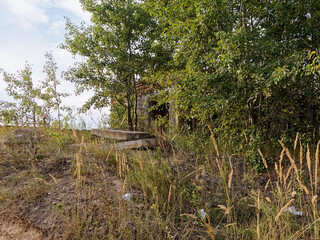 Abandoned one-storey brick building