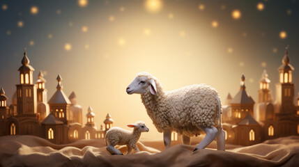 Naklejka premium Postcard for Eid al-Adha with sacrificial animal.