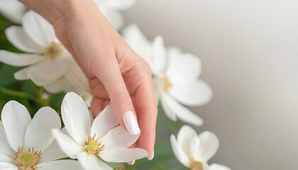 Gentle Touch - Woman and Fresh Flower Petals with Copyspace