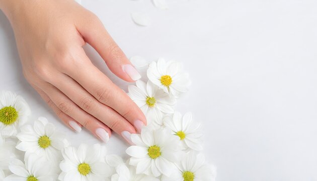 Calmness in Bloom - Woman's Hand Caressing Flower Petals with Copyspace