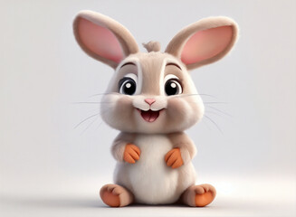 Fototapeta premium A charming 3D render of a rabbit bunny on white background in the form of an cute adorable and lovable cartoon character