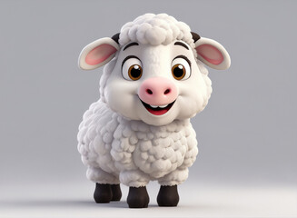 A charming 3D render of a baby sheep on white background in the form of an cute adorable and lovable cartoon character