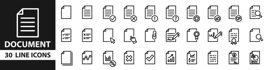 Fototapeta na wymiar Document line icons set. Linear Document web icons collection.Vector