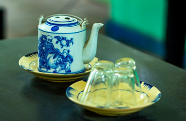 An old teacup set used in the 20th century in Vietnam