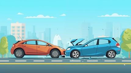 Fototapeta na wymiar Illustration of Traffic accident of two cars.. Traffic collision in city.
