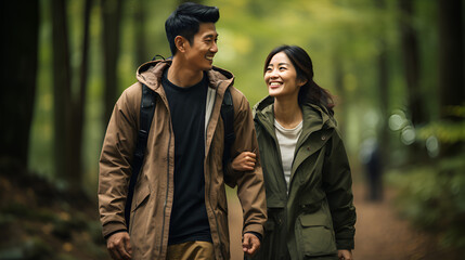 Fototapeta premium an asian couple in forest 