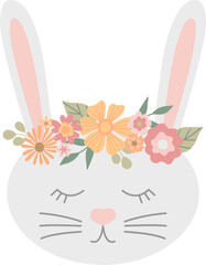 Cute rabbit face on transparent background 