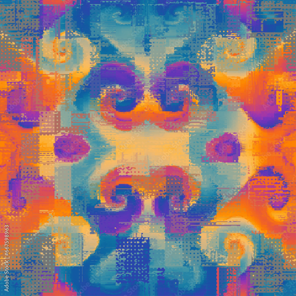 Poster Vector image with imitation of grunge datamoshing texture. Retro risograph texture.