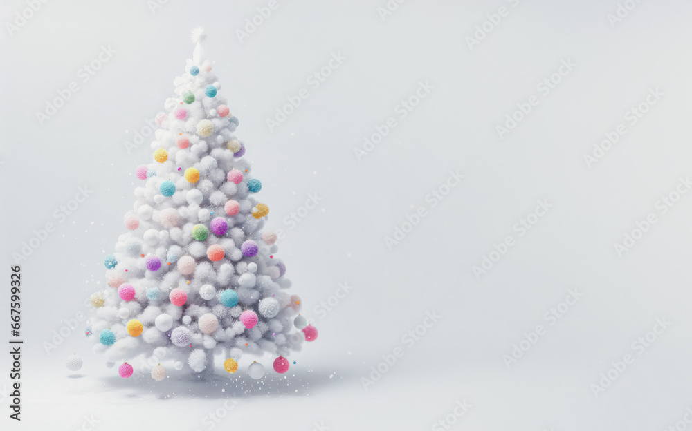 Aufkleber christmas tree made of colorful pompons balls on white background with copy space.