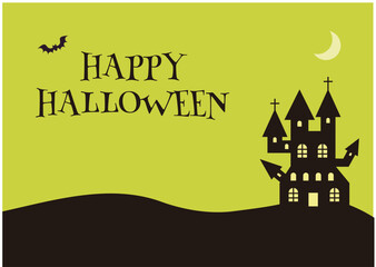 ハロウィンのお城のある背景イラスト