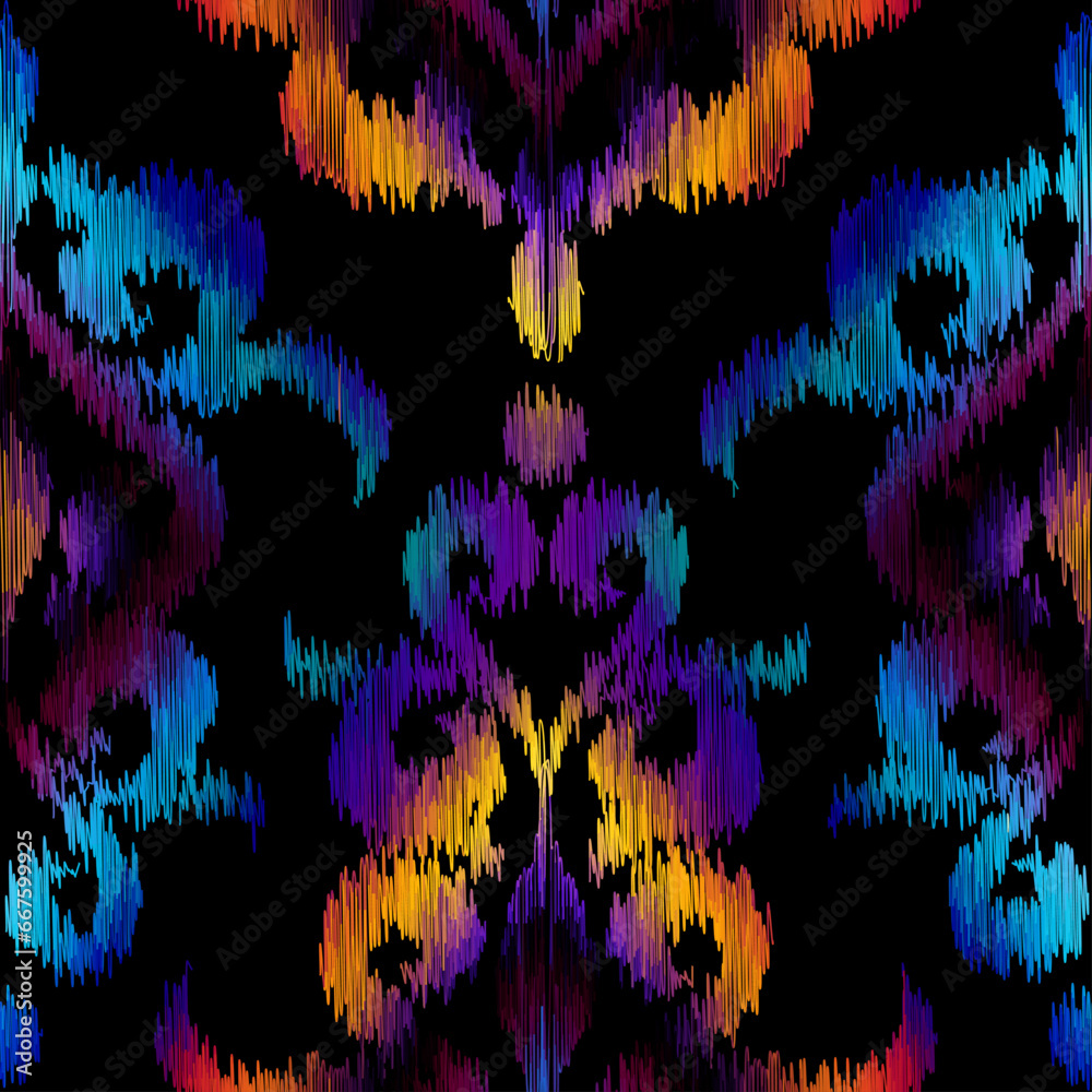 Poster geometric abstract grunge vintage pattern. ikat style. seamless vector image.