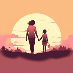 greeting card for Happy Mother's day of mother and daughter are friends