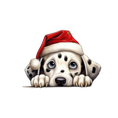 Dalmatian puppy wearing Santa Hat isolated on transparent background