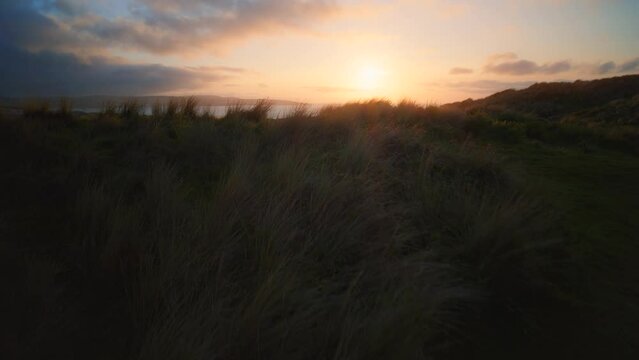 Gwithian Sand Dunes in Cornwall at Sunset
