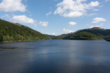 Odertal reservoir in front of the Harz Mountains Germany, Europe