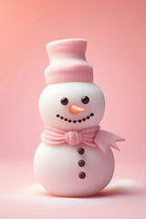 Marshmallow Snowman on Pastel Pink Background