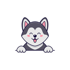 Vector flat illustration of cute smiling husky dog with tongue in cartoon style