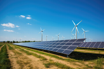 Creating sustainable energy using solar panels and wind farms is enterprise friendly. The concept of clean and sustainable development. Generative AI