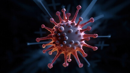 Closeup of virus microstructure. Microscopic organism. Light biology concept. Generative AI